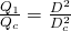 \frac { { Q}_{1}}{{ Q}_{c}} =\frac { { D}^{2}}{{ D}_{c}^{2}}